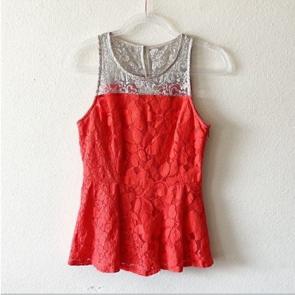 Anthropologie Moulinette Soeurs Red Lace Peplum Tank Top